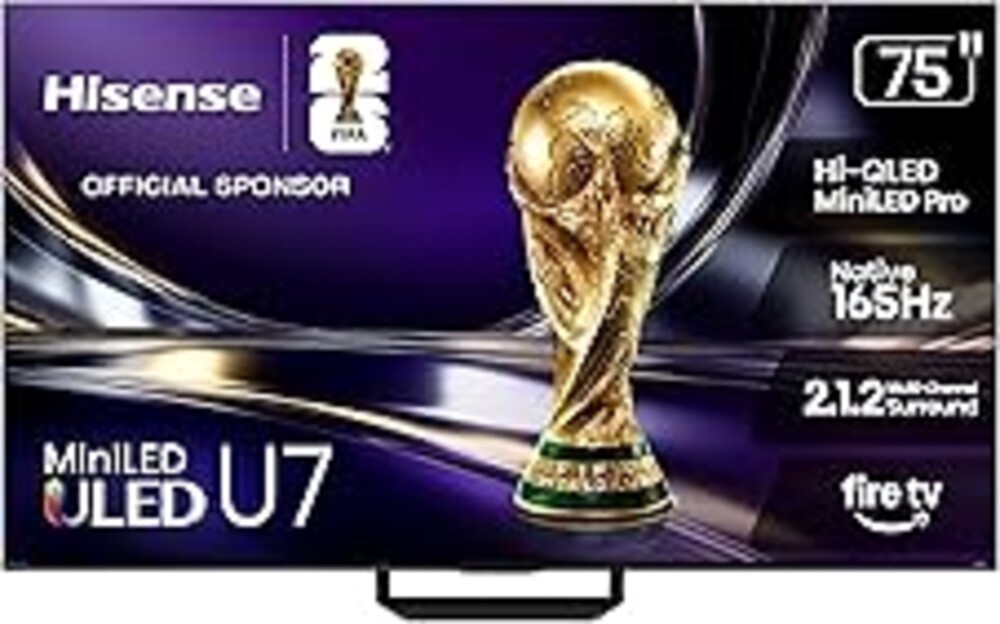 Hisense 75" U7 Mini-LED ULED 4K UHD Best Premium Gaming Smart Fire TV (75U7SF, 2026 New) - Hi-QLED, Native 165Hz, VRR 330, HDR10+, Dolby Vision IQ · Atmos, IMAX Enhanced, Anti-Reflection, 2.1.2 Ch