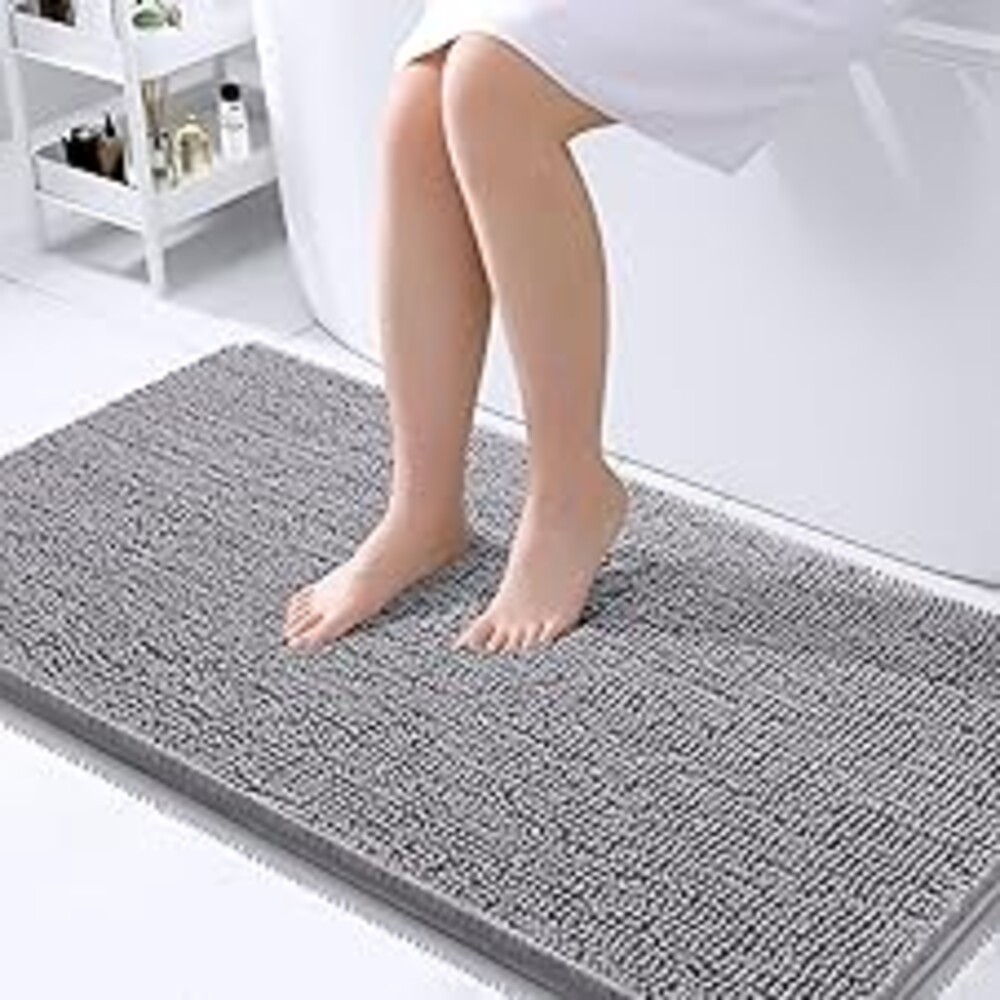 OLANLY Large Bathroom Rugs 40x24, Extra Soft Absorbent Chenille Bath Rugs, Rubber Backing Quick Dry, Machine Washable Bath Mats for Bathroom Floor, Tub and Shower, Home Decor Accessories, Grey