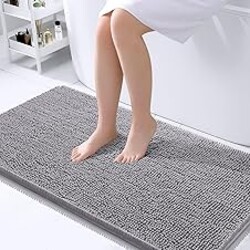 OLANLY Large Bathroom Rugs 40x24, Extra Soft Absorbent Chenille Bath Rugs, Rubber Backing Quick Dry, Machine Washable Bath Mats for Bathroom Floor, Tub and Shower, Home Decor Accessories, Grey