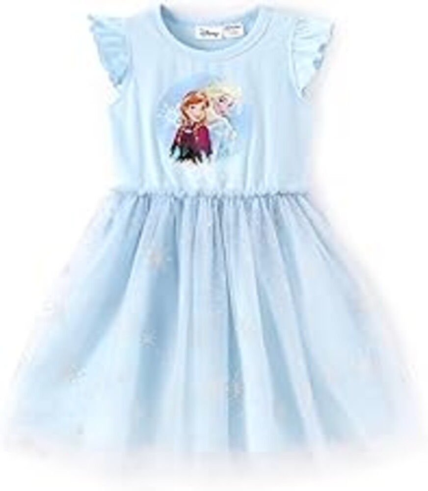 Disney Princess Frozen Elsa Minnie Stitch Toddler Girl Tulle Tutu Dress Ruffle Sleeve Mesh Summer Birthday Party Clothes 2-9Y