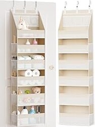 Criusia Over the Door Organizer, 6-Shelf Closet Hanging Storage with 13 Mesh Pockets, 55lbs Capacity Behind the Door Storage for Baby Nursery, Bathroom, Bedroom, and Dorm, Beige