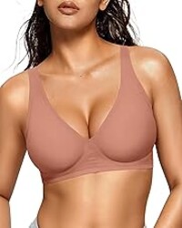 OEAK Womens Deep V Bras Wireless Comfortable Bra Supportive No Underwire Bras Tshirt Push Up Bralettes Plunge Seamless Bra