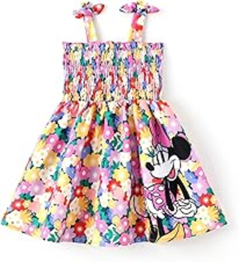 Disney Princess Frozen Elsa Minnie Stitch Toddler Girl Dress Bow Tie Straps Smocked Summer Outfit Birthday Party Clothes 2-9Y