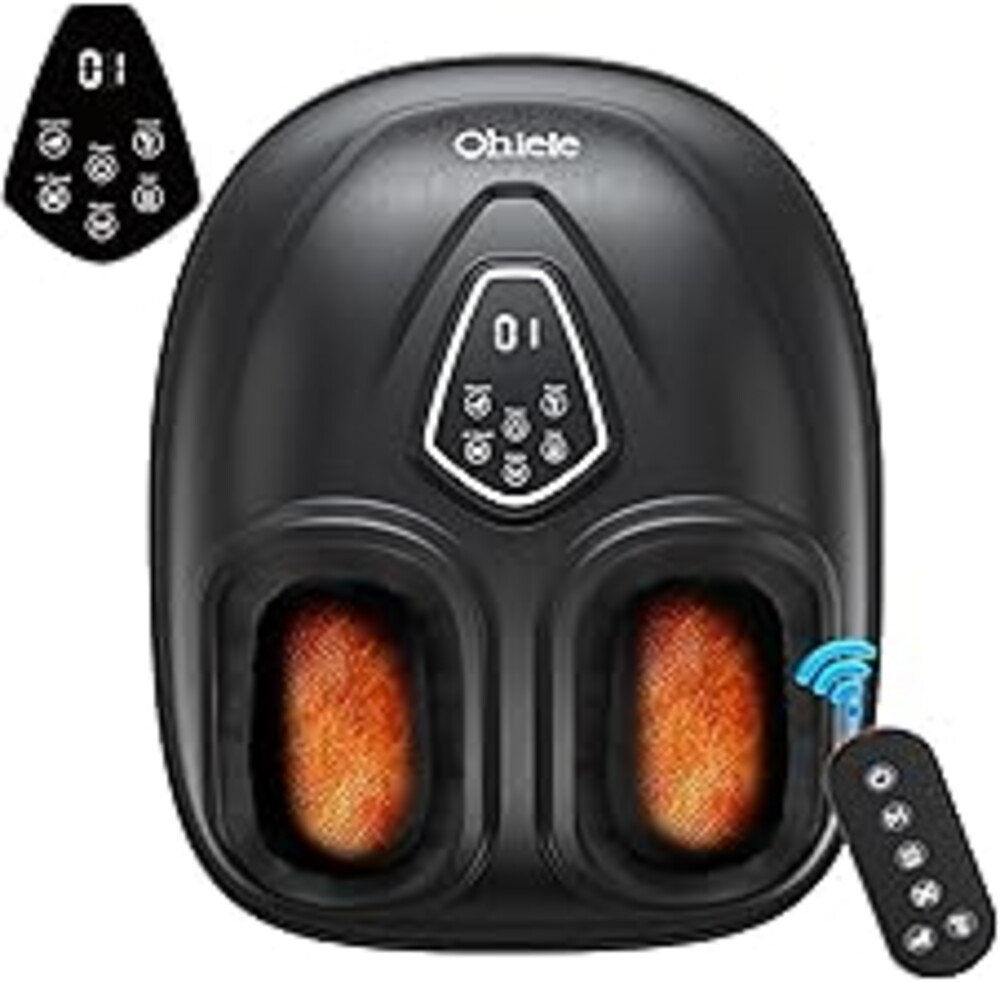 Foot Massager with Heat, Shiatsu Foot Massager with Remote, Electric Feet Massage Machine for Neuropathy,Plantar Fasciitis, Circulation, FSA Eligible HSA Store Eligible Massager (Deep Black,Corded)