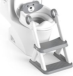 Rabb 1st® Potty Training Seat, Toddler Toilet Seat for Kids Boys Girls, 2 in1 Potty Training Toilet with Step Stool, 6 Adjustable Height, Splash Guard, Stable Triangular Anti-Slip Design(Grey)