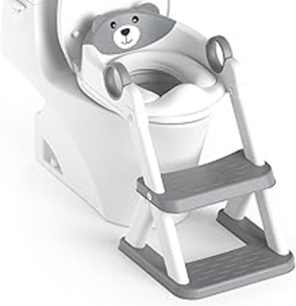 Rabb 1st® Potty Training Seat, Toddler Toilet Seat for Kids Boys Girls, 2 in1 Potty Training Toilet with Step Stool, 6 Adjustable Height, Splash Guard, Stable Triangular Anti-Slip Design(Grey)