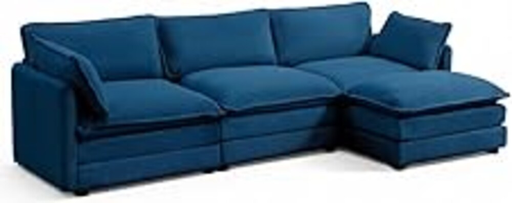 ROWHY Oversized Modular Sectional Sofa with Movable Ottoman, 112 Inch 4 Seat Modern Corduroy Sofa Set, Convertible L Shaped Couch for Living Room and Office, Navy Blue
