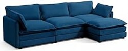 ROWHY Oversized Modular Sectional Sofa with Movable Ottoman, 112 Inch 4 Seat Modern Corduroy Sofa Set, Convertible L Shaped Couch for Living Room and Office, Navy Blue