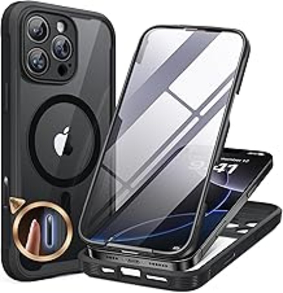 Miracase Magnetic for iPhone 16 Pro Max Case 6.9'' [Compatible with MagSafe] Full-Body Phone case with Built-in Glass Screen Protector& Camera Protector,Drop Proof 16 Pro Max Cover,Black