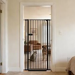 Lumizone Extra Tall Cat Gate 55.12" High Pressure Mounted 29.92"-34.24" Extra Wide 1.37" Gap No Drilling Auto-Close One-Handed Operation Tall Pet Gate for Dogs(Black, 55.12" H x 29.92"-34.24" W)