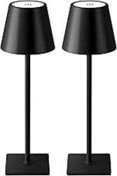 KDG 2 Pack Cordless Table Lamp, Portable LED Desk Lamps, 5000mAh Battery Operated, 3 Color Stepless Dimming Up, for Restaurant, Bedroom, Outdoor Camping, Coffee Shop, Night Light, Rechargeable (Black)
