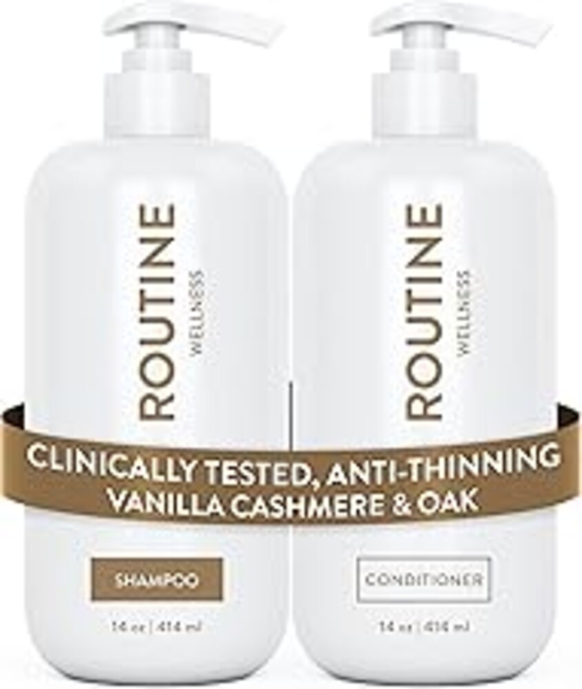 Routine Wellness Anti-Thinning Shampoo and Conditioner Set for Thinning Hair - Biotin DHT Blocker Women & Men - Color Safe Shampoo for Hair Loss & Healthier Hair - Vanilla Cashmere & Oak (Pack of 2)