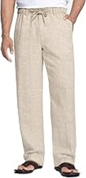 COOFANDY Men's Linen Pants Casual Beach Summer Pant Elastic Waist Drawstring Lightweight Trousers