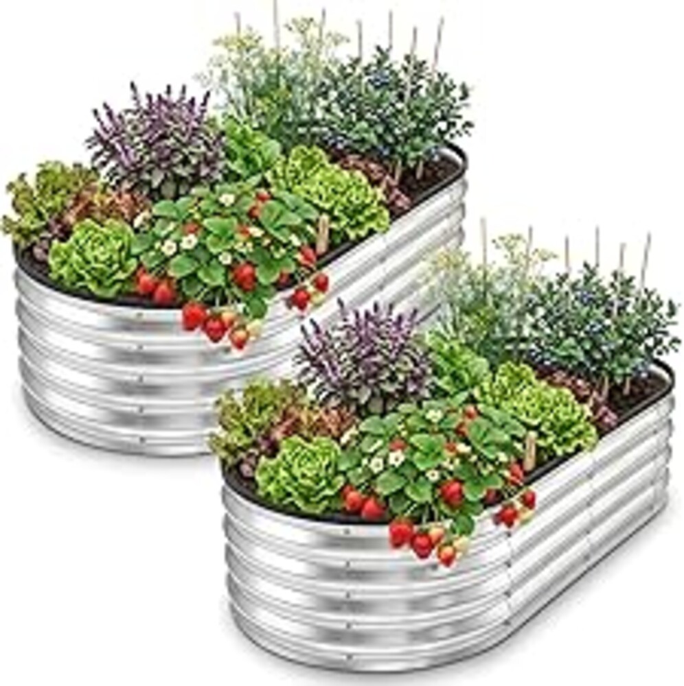 Utopia Home Galvanized Raised Garden Bed, 4x2x1 Ft Lightweight Planter Boxes Outdoor with Easy Assembly, Large Garden Bed for Vegetables, Fruits, Flowers, Silver, Pack of 2