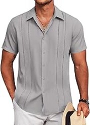 COOFANDY Mens Cuban Guayabera Shirt Short Sleeve Button Down Shirts Summer Beach Vacation Shirts