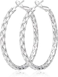 Geveay 925 Sterling Silver Post Hoop Earrings Lightweight Twisted Hoop Earrings for Women Hypoallergenic Large Hoop Earrings 30/40/50MM