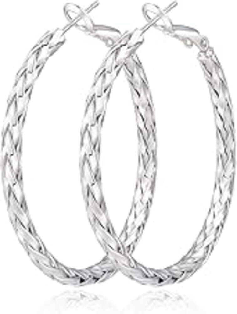 Geveay 925 Sterling Silver Post Hoop Earrings Lightweight Twisted Hoop Earrings for Women Hypoallergenic Large Hoop Earrings 30/40/50MM