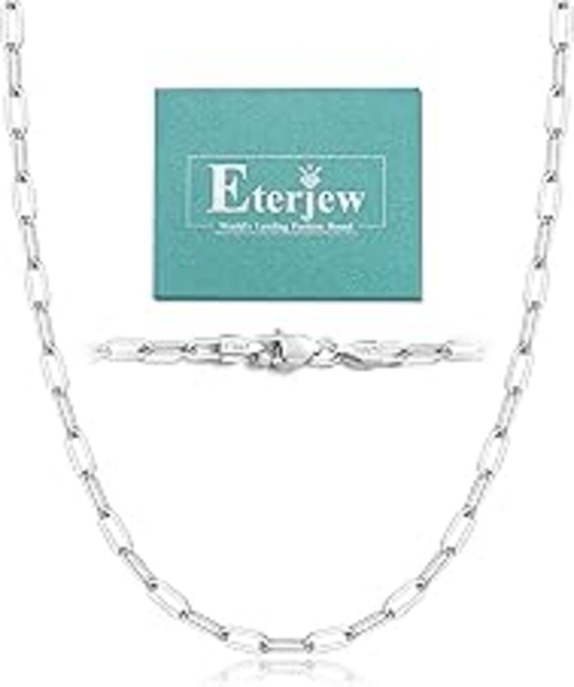 Eterjew 18K Gold Plated and 925 Sterling Silver Paperclip Chain Necklace for Women, 3mm 4mm Women's Chain Necklace, World's Top Craftsmanship Necklace for Women 16 18 20 22 24 26 Inch
