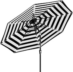 AreShark 9FT Patio Umbrella with Solar Lights, 32 Lighted Solar Table Market Umbrella w/Tilt and Crank Outdoor Umbrella for Garden, Deck, Backyard, Pool and Beach, Black and White Stripe
