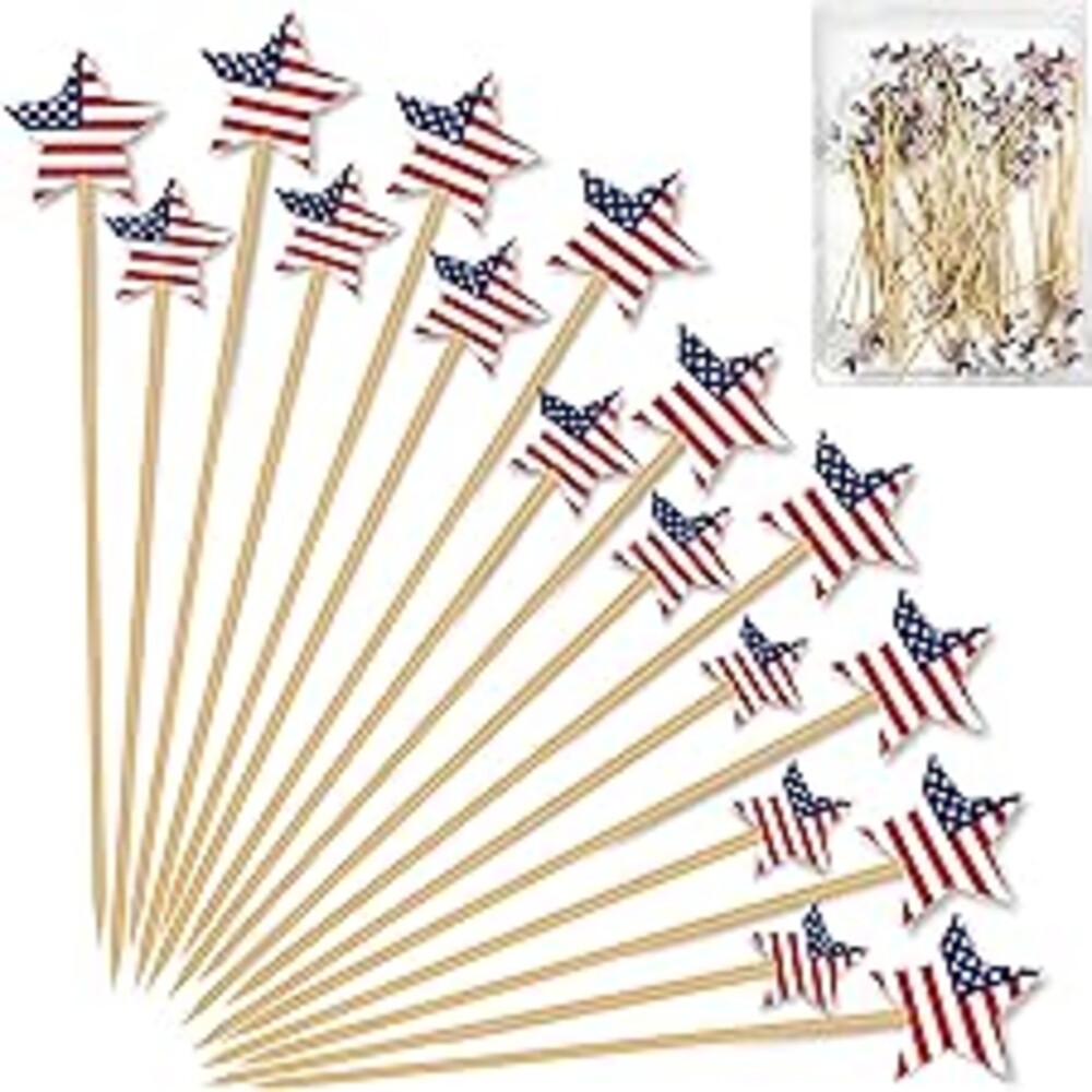4th of July Decorations - 48PCS Patriotic Star Cocktail Picks | Fourth of July Accessories for Memorial Day -Toothpicks for Appetizers Charcuterie Sandwich 250 Anniversary Merchandise