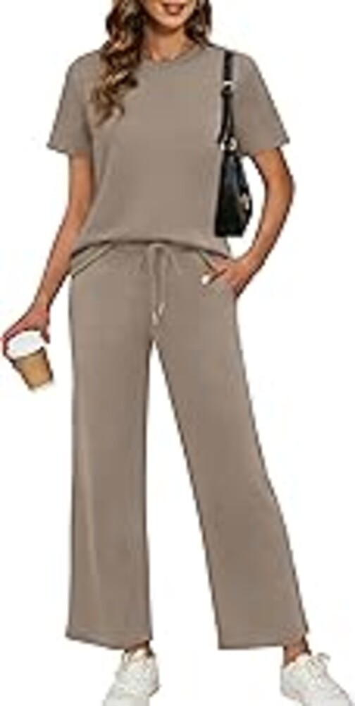 XIEERDUO Women's Side Slit Lounge Sets 2026 Fashion 2 Piece Travel Outfits Cozy Loungewear Wide Leg Tracksuits S-3XL