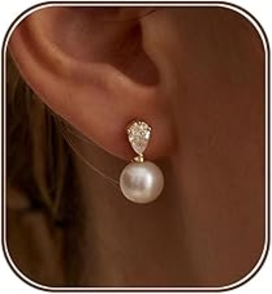 HLJEO Gold Pearl Earrings For Women,Dainty Wedding Earring 14K Gold Plated Formal Pearl Drop Earrings For Women Trendy Simple Prom Wedding Bride Earring Fashion Womens Jewelry