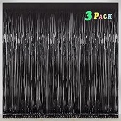 Graduation Decorations 2026 Black Foil Fringe Curtain Party Decorations – 3 Pack 3.2 x 8.2 ft Shiny Black Tinsel Curtain Backdrop for Birthday, Graduation & Photo Booth, Easy to Install