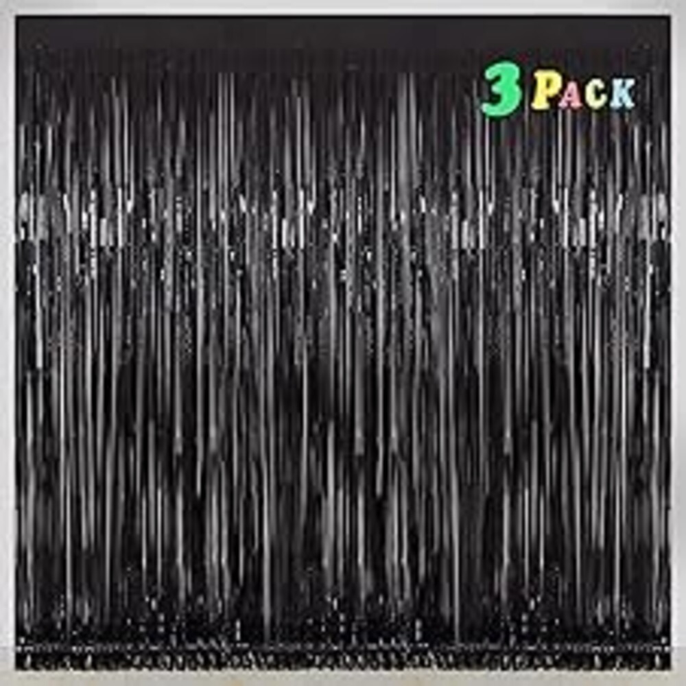 Graduation Decorations 2026 Black Foil Fringe Curtain Party Decorations – 3 Pack 3.2 x 8.2 ft Shiny Black Tinsel Curtain Backdrop for Birthday, Graduation & Photo Booth, Easy to Install
