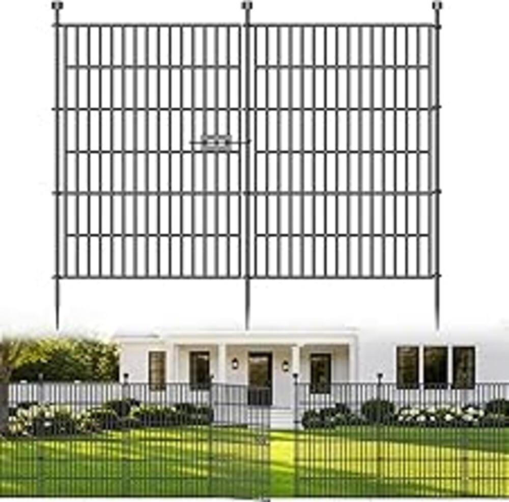 10 Panels No Dig Decorative Outdoor Garden Fence with Gate for Yard, 40 in(H) X 23.6 ft(L) Animal Barrier Fencing Rustproof Metal Wire Panel Border for Dog, Rabbits, and Patio Temporary Ground Stakes