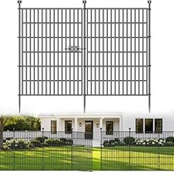10 Panels No Dig Decorative Outdoor Garden Fence with Gate for Yard, 40 in(H) X 23.6 ft(L) Animal Barrier Fencing Rustproof Metal Wire Panel Border for Dog, Rabbits, and Patio Temporary Ground Stakes
