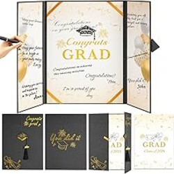 AYGXU Black Gold Graduation Party Decorations, Class of 2026 Congratulations Graduates Alternative Signature Guest Book,Autograph Book with Tassel, Congrats Grad Party Signing Card Board