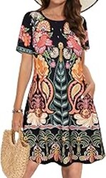 Summer Dresses for Women Casual Tshirt Short Sleeve Floral Sundress Beach Cover Ups with Pockets 2026