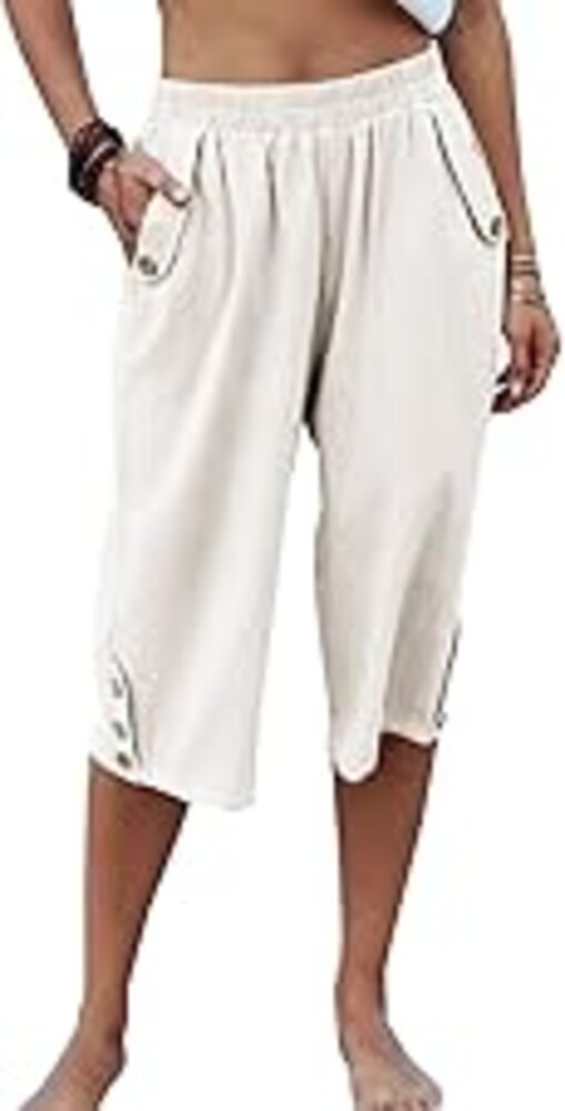 Veatzaer Women's Elastic Waist 3/4 Capri Harem Pants with Pockets Casual Loose Solid Yoga Trousers S-XXL
