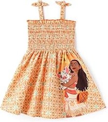 Disney Princess Frozen Elsa Minnie Stitch Toddler Girl Dress Bow Tie Straps Smocked Summer Outfit Birthday Party Clothes 2-9Y