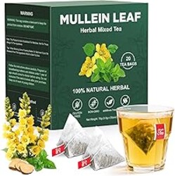 Natural Mullein Tea Bags for Lungs -Mullen Leaf & Herbal Blend Mint Leaves for Respiratory Support & Detox Tea Caffeine-Free 20Bags