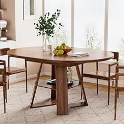43.3in-59in Extendable Round Dining Table for 4-6,Modern Kitchen Oval Dining Table with Removable Leaves Space Saving,Wood Base with Storage Shelf for Kitchen Living Room