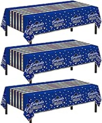 Childom 3 Pack Graduation Tablecloth,Graduation Decorations Class of 2026 Graduation Party Decorations,54"x108" Blue and Gold Plastic Table Cloth Disposable Rectangle for Home,School,Party Supplies