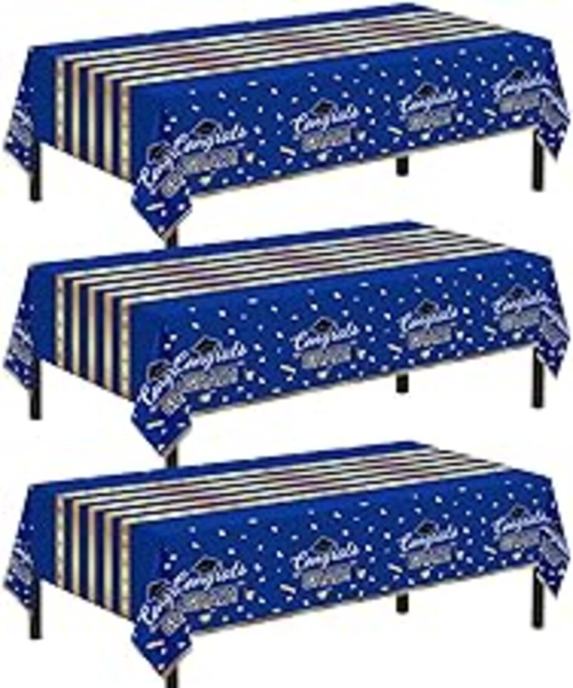 Childom 3 Pack Graduation Tablecloth,Graduation Decorations Class of 2026 Graduation Party Decorations,54"x108" Blue and Gold Plastic Table Cloth Disposable Rectangle for Home,School,Party Supplies