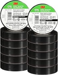 3M Temflex Vinyl Electrical Tape 175, Flame Retardant, Pressure-Sensitive Adhesive, Electrical and Mechanical Protection, Black, 7 mil, 3/4 in x 60 ft, 10 Rolls