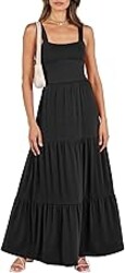 ANRABESS Women's Summer Casual Long Maxi Beach Vacation Dresses Sleeveless Square Neck Flowy Tiered Sun Dress with Pockets
