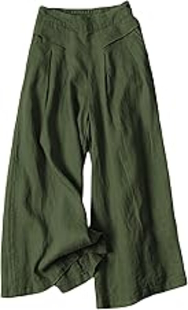 Hooever Women's Cotton Linen Culottes Pants Elastic Waist Wide Leg Palazzo Trousers Capri Pant