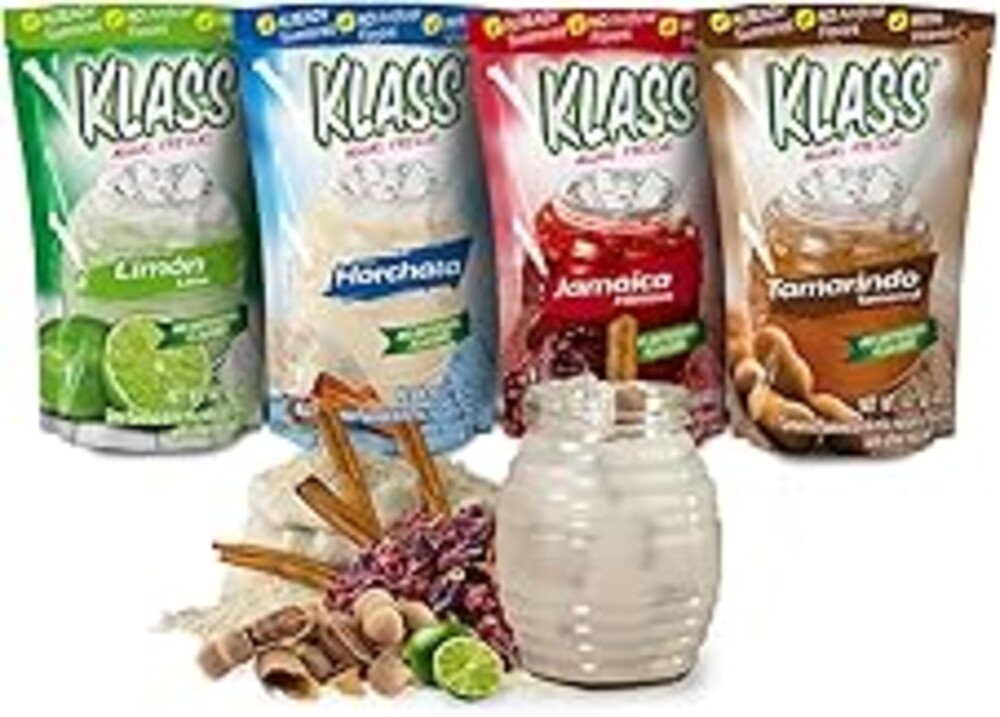 Klass Aguas Frescas Drink Mix Mexican Variety Pack - Horchata Limeade Hibiscus & Tamarind - Powder Drink Mix, Water Drink Mix with Natural Flavors & Vitamin C, Makes 28 to 36 Quarts (56 to 72 Drinks)
