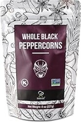Soeos Black Peppercorns, 8oz (Pack of 1), Non-GMO, Kosher, Packed to Keep Peppers Fresh, Peppercorn for Grinder Refill, Whole Peppercorns