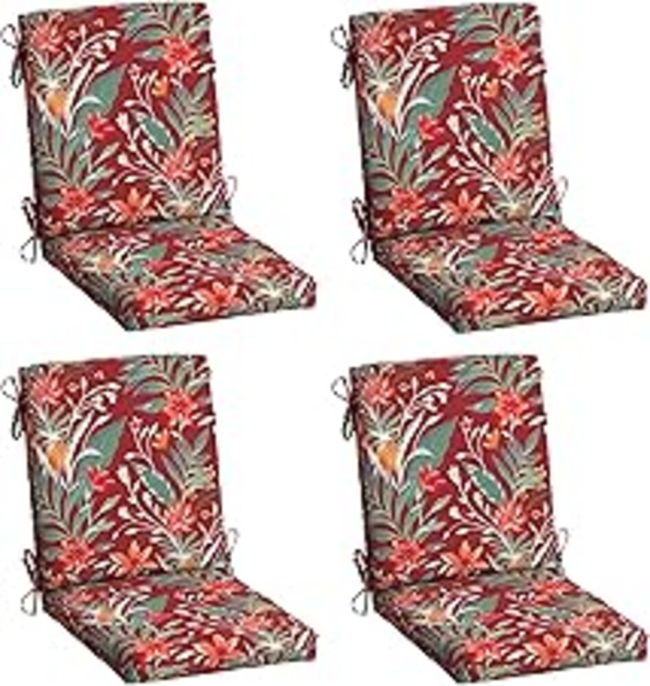 Arden 4-Pack earthFIBER Outdoor Patio Dining Chair Cushion, 20x44, Rain-Proof Seat Pad, Fade-Resistant Outdoor Cushion Luau Red Tropical Floral
