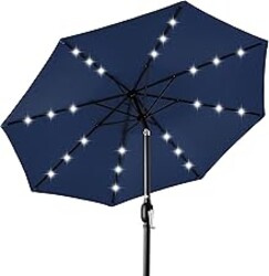 Best Choice Products 10ft Solar Polyester LED Lighted Patio Umbrella w/Tilt Adjustment and UV-Resistant Fabric - Navy Blue