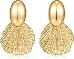 FILMOON Gold Plated Earrings Dangle Chunky Fan-shaped Earrings Shell Earring for Women Two-Tone Fashion Statement Jewelry