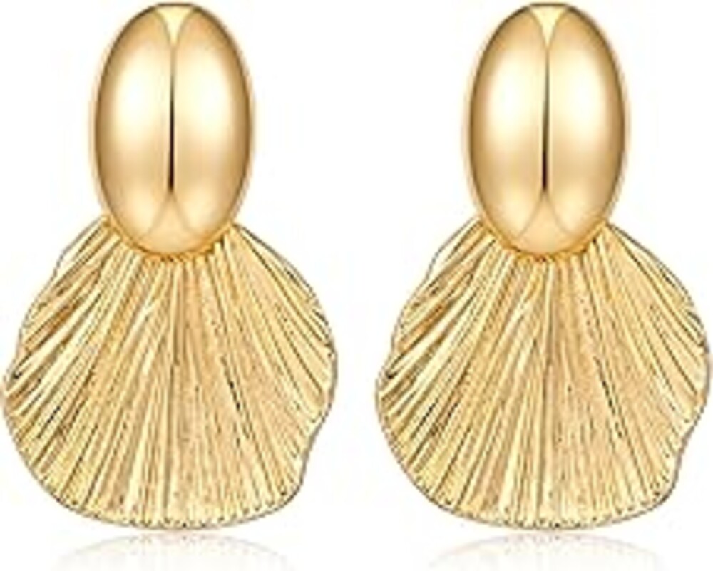 FILMOON Gold Plated Earrings Dangle Chunky Fan-shaped Earrings Shell Earring for Women Two-Tone Fashion Statement Jewelry