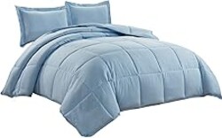 Chezmoi Collection 3-Piece All Season King Comforter Set Chambray Blue, Soft Quilted Down Alernative Duvet Insert with Corner Tabs, Lightweight Microfiber Bedding, 102 x 90 Inches