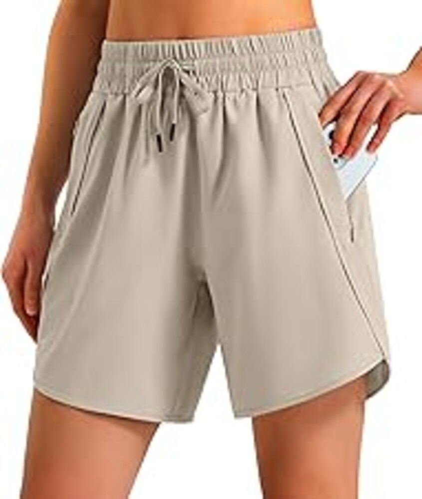 Ksmien Women's 5"/ 7" Athletic Running Shorts Quick Dry Lightweight Workout Gym Shorts with Zipper Pockets UPF 50+