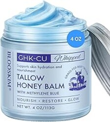 Copper Peptide GHK-Cu Beef Tallow: Grass-Fed Blue Balm for Mature Skin - Face and Body Moisturizer with Methylene Blue, Manuka Honey & Vitamin E – Natural Skincare for Dry & Sensitive Skin – 4 oz